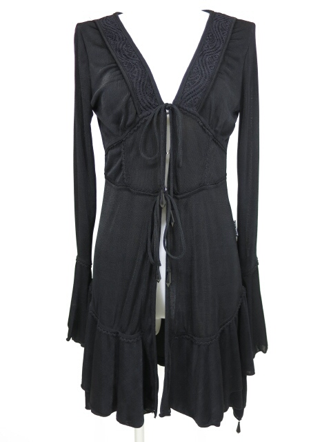 ozzon フリル付き黒ロングカーディガン OZZ ONESTE オッズオン フリル