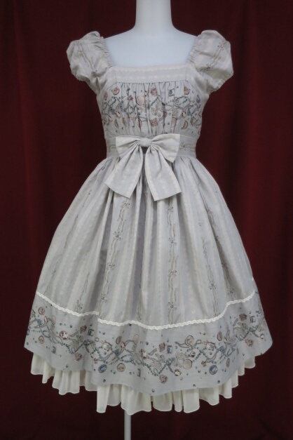 VictorianmaidenVictorian maiden ジュエルリボンパフスリーブドレス グレージュ