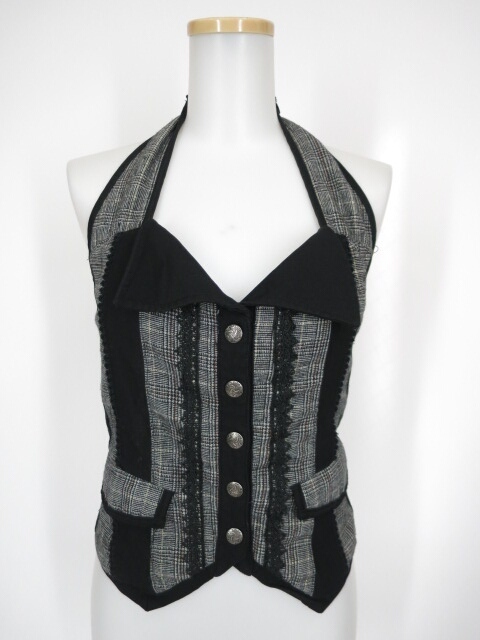 OZZ ONESTE チェック柄切替ホルターネックベスト