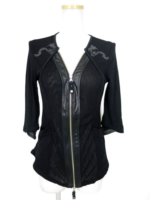 Ozz Croce メッシュ七分袖ジップアップカーディガン