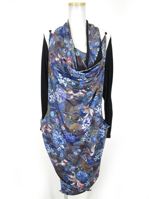 Qutie Frash 和柄ドレープ重ね長袖カットソー