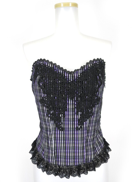 BPN ストライプフロッキープリントチェック柄コルセット