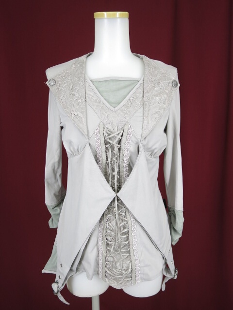 Ozz Croce レース重ね編み上げ付き七分袖カットソー