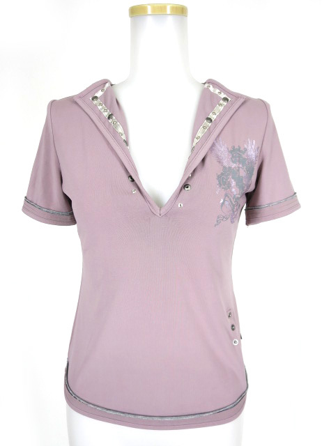 OZZ ANGELO スタッズ付きエンブレムプリント半袖カットソー