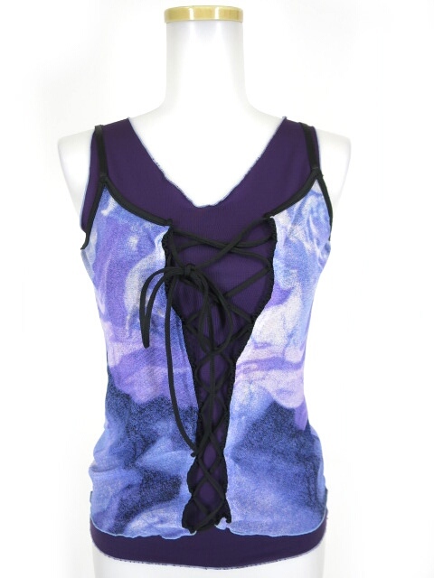 Ozz On 絵画柄メッシュチュール重ねキャミソール