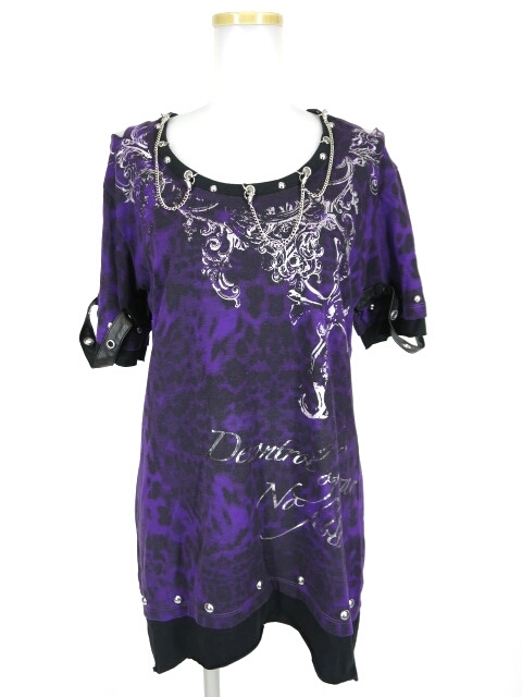 SEX POT チェーン飾り付きむら染め半袖Tシャツ