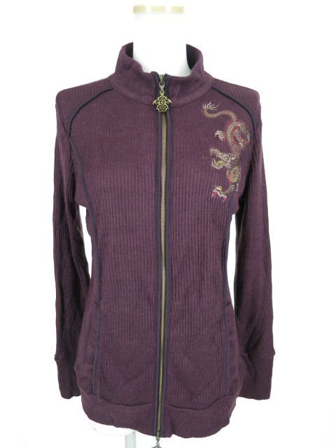 DragoNiA 龍刺繍入りジップアップリブニットブルゾン