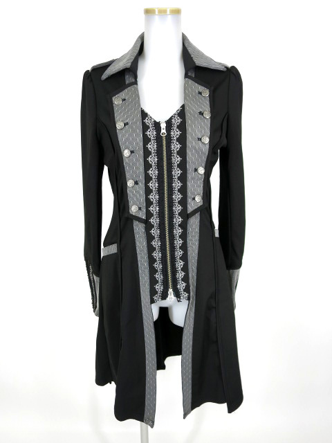 OZZ ONESTE ドットチュール重ねジップアップロングジャケット