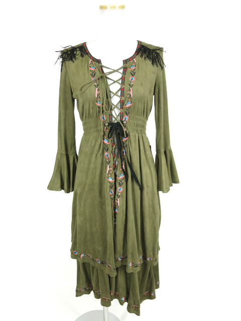 Ozz On 刺繍入りフロント編み上げワンピースカーディガン