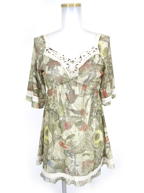 OZZ ANGELO 草花柄メッシュチュールチュニック