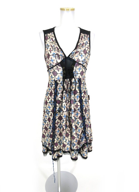 OZZ ONESTE 総柄メッシュチュールノースリーブワンピース