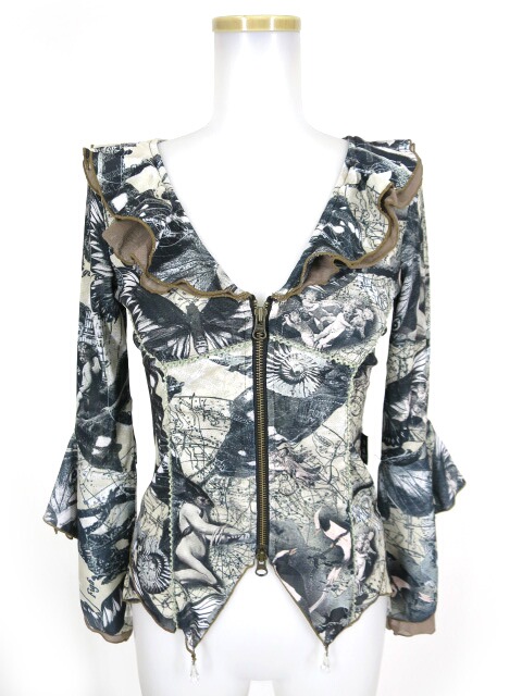 OZZ ANGELO 天使柄メッシュチュールジップカーディガン