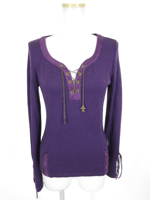 OZZ ONESTE チェーン編み上げ付き長袖ニットカットソー