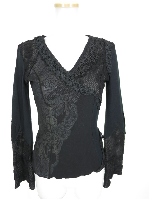 OZZ ANGELO レース付きVネックニットカットソー