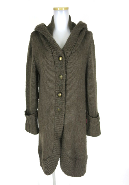 Ozz Croce フード付きニットロングカーディガン