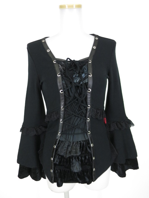 Ozz On hikozoh 編み上げ付きフレア袖ニットプルオーバー