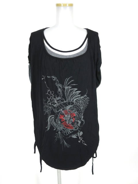 Ozz Croce エンブレムプリントレイヤード半袖プルオーバー