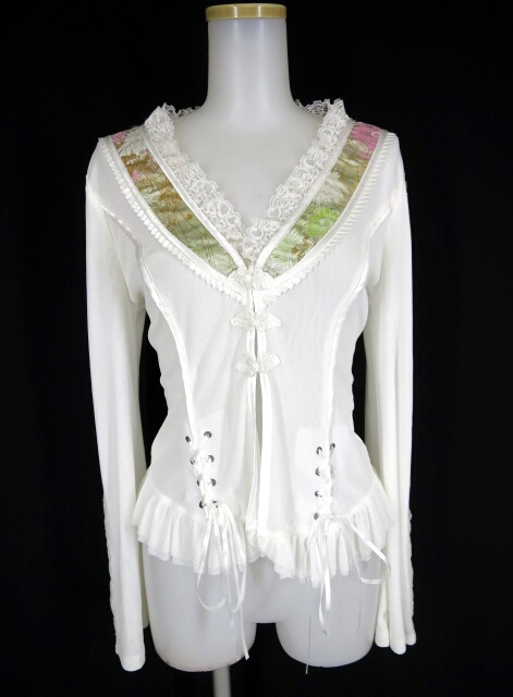 OZZ ONESTE チャイナ地切替メッシュチュールカーディガン