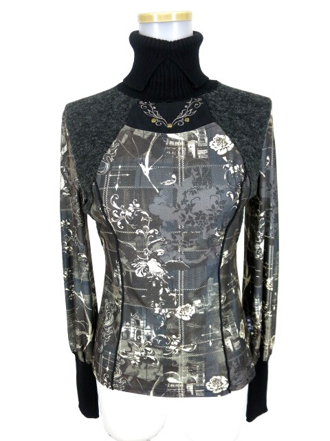 OZZ ANGELO ニット切替タートルネック長袖カットソー