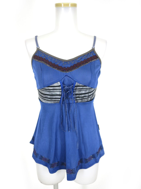 OZZ ONESTE 編み上げ付きボーダー切替キャミソール