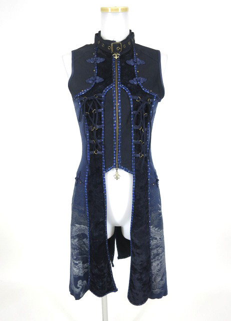 Ozz Croce ニット＆コーデュロイ切替ジップアップロングベスト