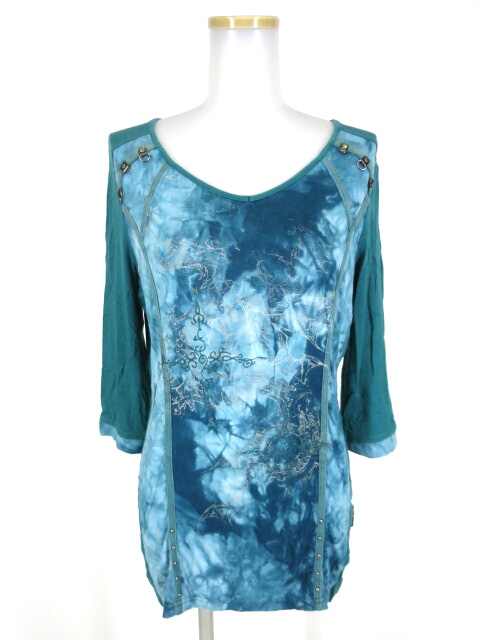 Ozz Croce 刺繍入りムラ染め七分袖カットソー