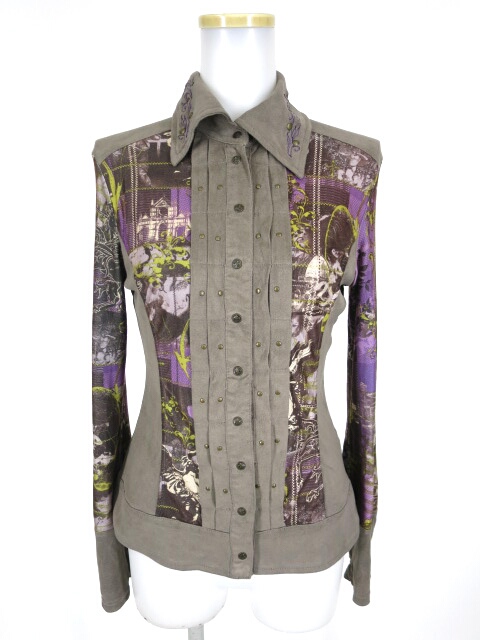 OZZ ANGELO 総柄切替ピーチスキンブラウス