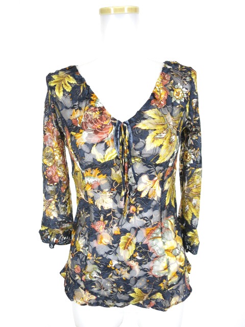 Ozz On 和柄総レース七分袖カットソー