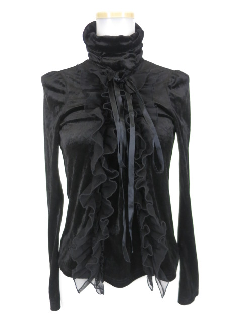 BPN チュールフリル付きハイネックベロアカットソー