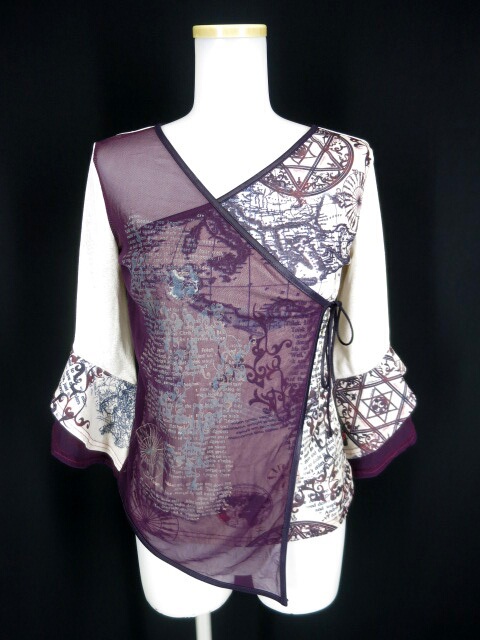 Ozz On hikozoh メッシュ重ね地図柄カットソー