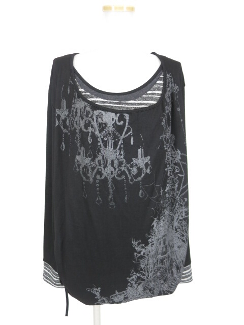 Ozz Croce ゴシックプリントレイヤードボーダーニットプルオーバーカットソー