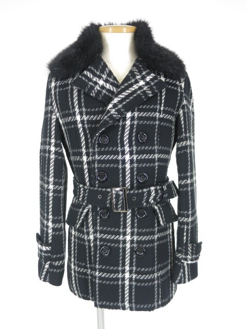 BPN FOR MEN ファー付きチェック柄ダブルコート
