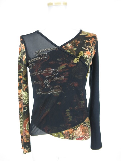 Ozz On メッシュ重ね和柄長袖カットソー