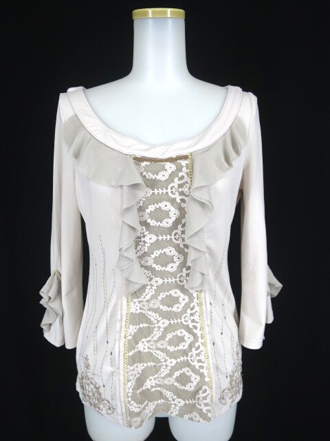 Rozen Kavalier 刺繍入りレース切替七分袖カットソー