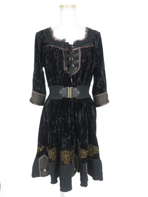 OZZ ANGELO 裾プリーツベロアワンピース