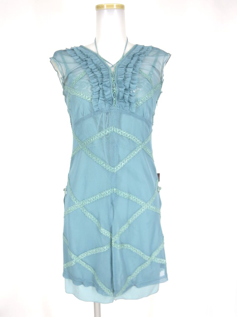 Ozz On メッシュチュールレイヤードノースリーブワンピース