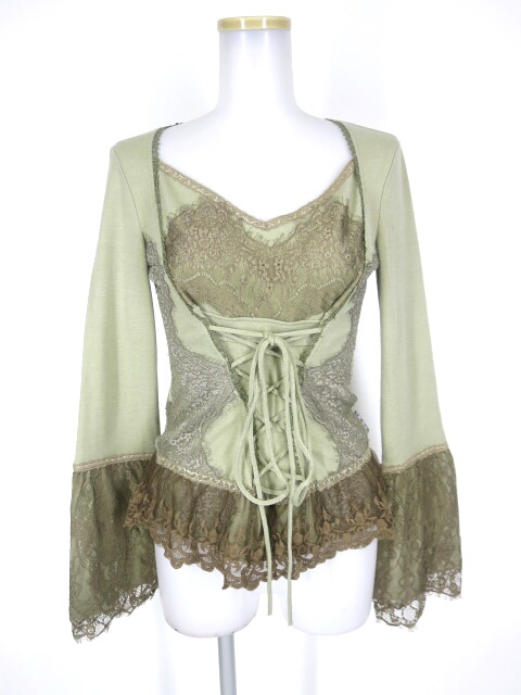 OZZ ANGELO レース＆編み上げ付きフレア袖ニットカットソー