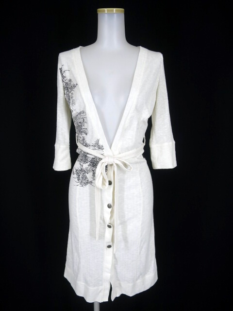 OZZ ONESTE 和花プリント七分袖ロングカーディガン