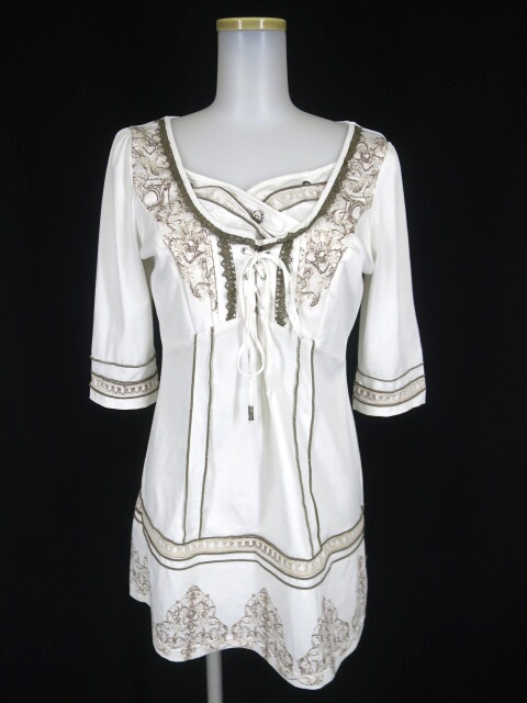 OZZ ANGELO レリーフプリント柄七分袖チュニックカットソー