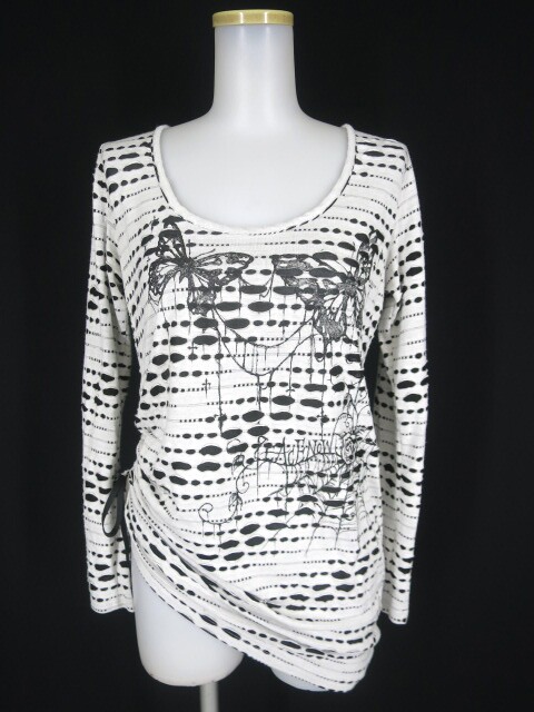 PEACE NOW 蝶プリントダメージボーダー長袖カットソー