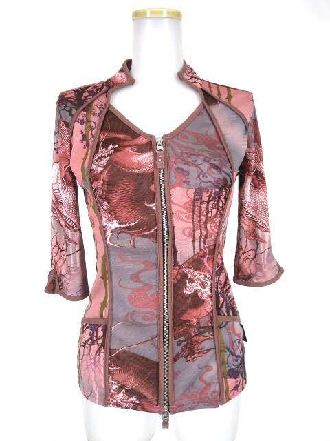 Ozz Croce 龍和柄七分袖メッシュチュールカーディガン