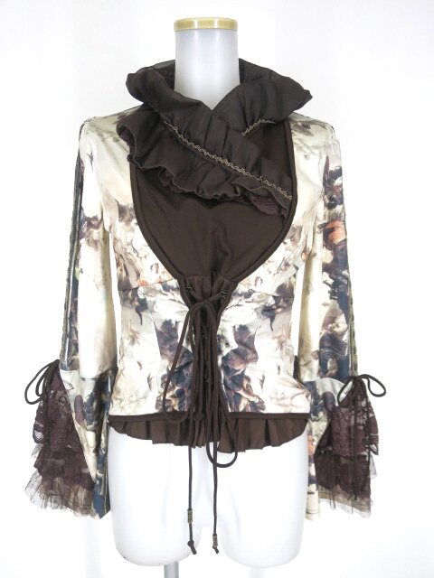 OZZ ONESTE 天使柄フレア袖フリルカットソー