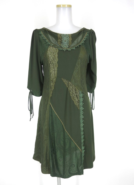 OZZ ANGELO レース切替五分袖チュニックワンピース