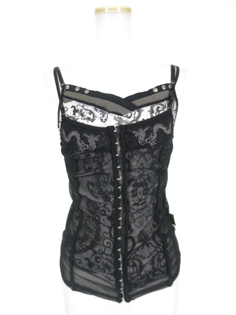 Ozz Croce メッシュチュール重ね総柄キャミソール