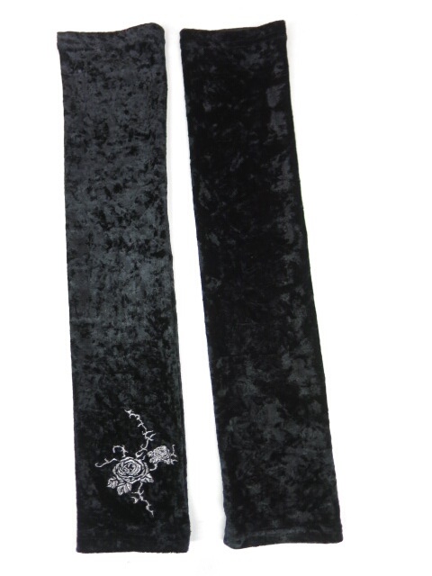 OZZ ON 薔薇刺繍入りベロアアームカバー