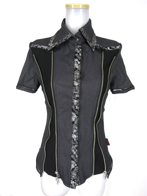 OZZ ONESTE ジップ付きチャイナパイピング半袖シャツ