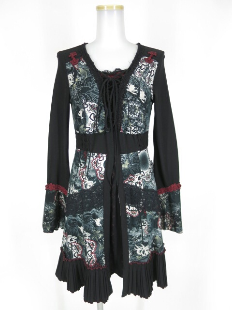 OZZ ONESTE 裾プリーツ和柄ワンピース