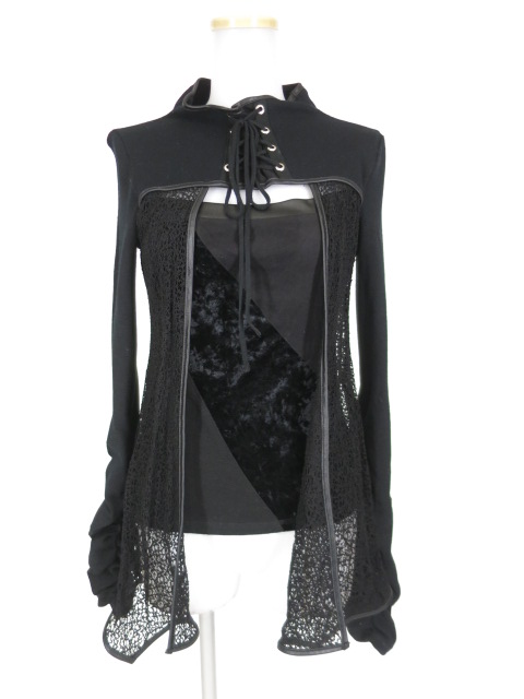 Ozz On hikozoh レース重ね胸開き長袖ニットカットソー