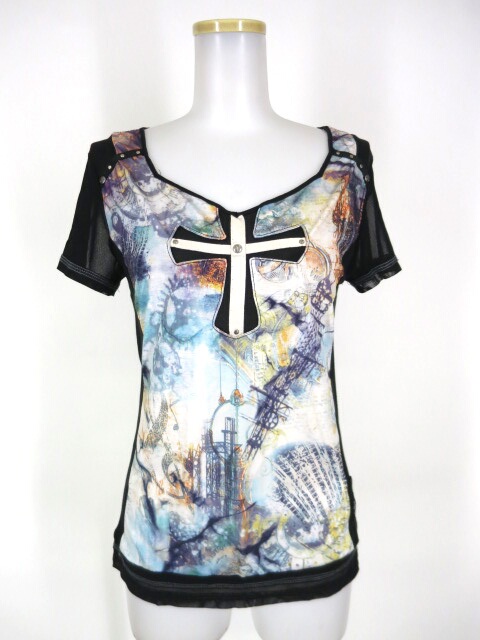 Ozz Croce 胸クロス総柄半袖カットソー