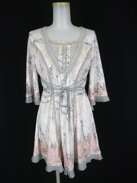 OZZ ANGELO プリーツ付き七分袖チュニックワンピース